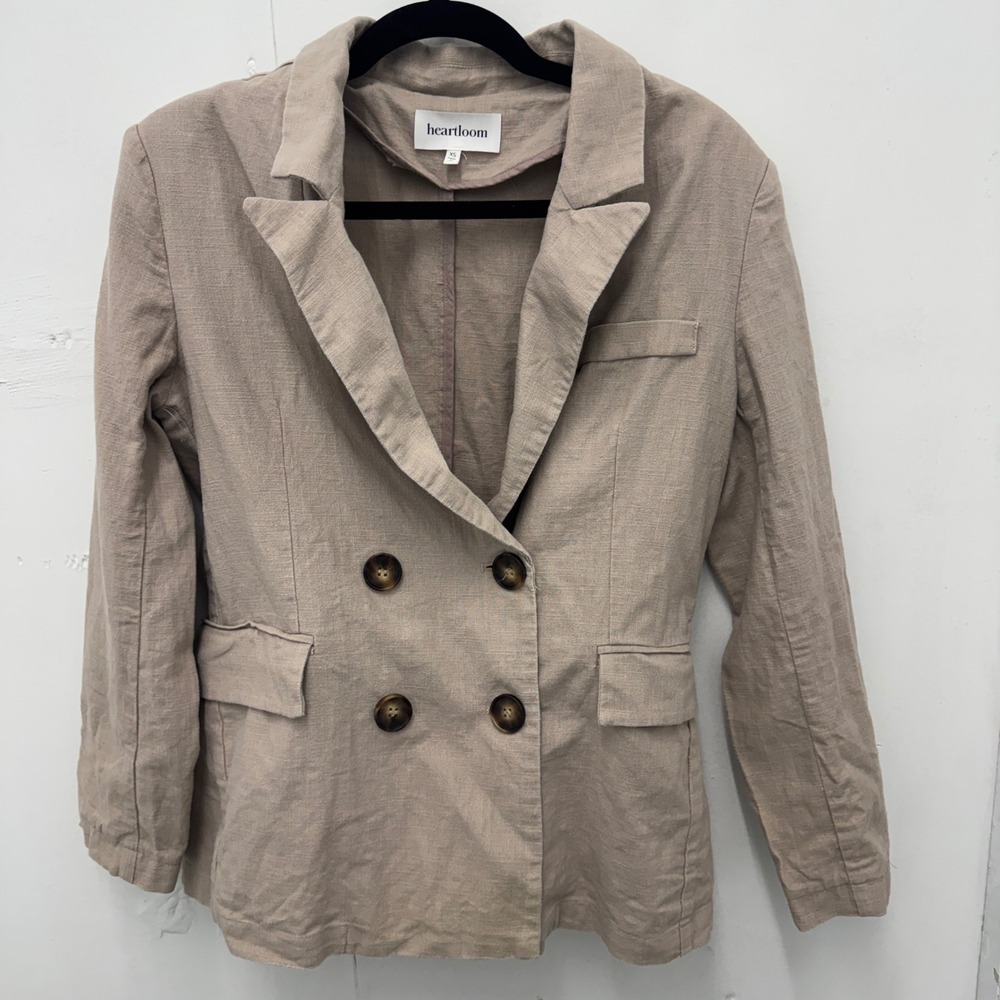 Heartloom Womens XS Linen Blend Double Breasted Blazer Tan Beige 232un8c